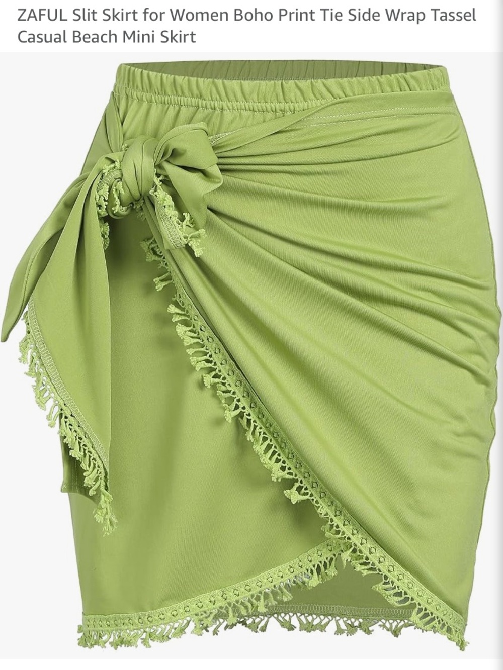 Zaful Lime Green Tie-Side Tassel Wrap Beach Skirt